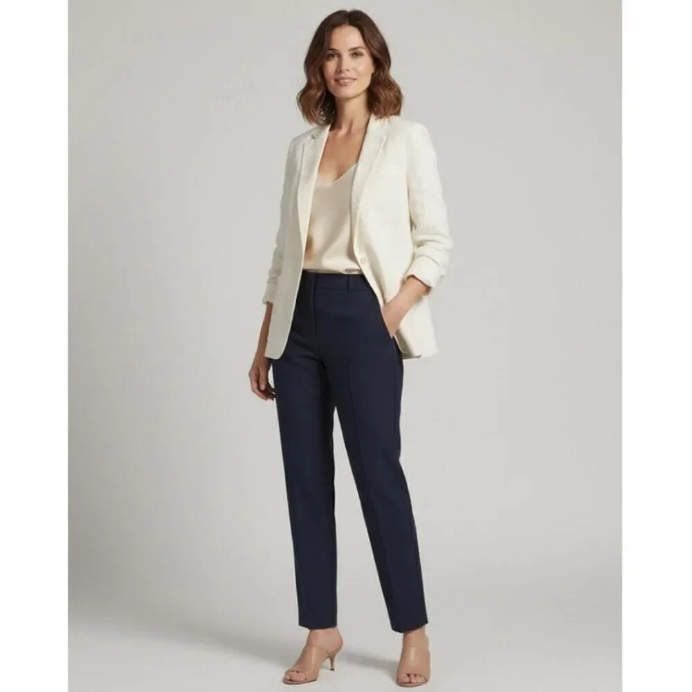 Theory CEIT Ivory Linen Blend Single-Button Blazer Jacket - Women's Size 4